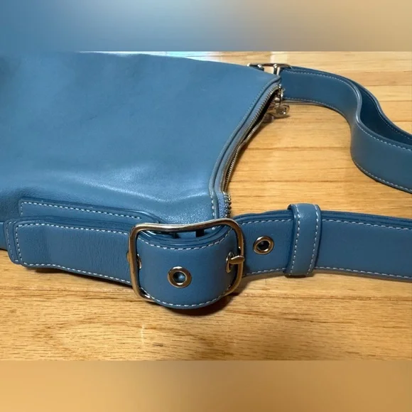 CoachLegacy light blue leather Shoulder Crossbody slim duffle Hobo bag